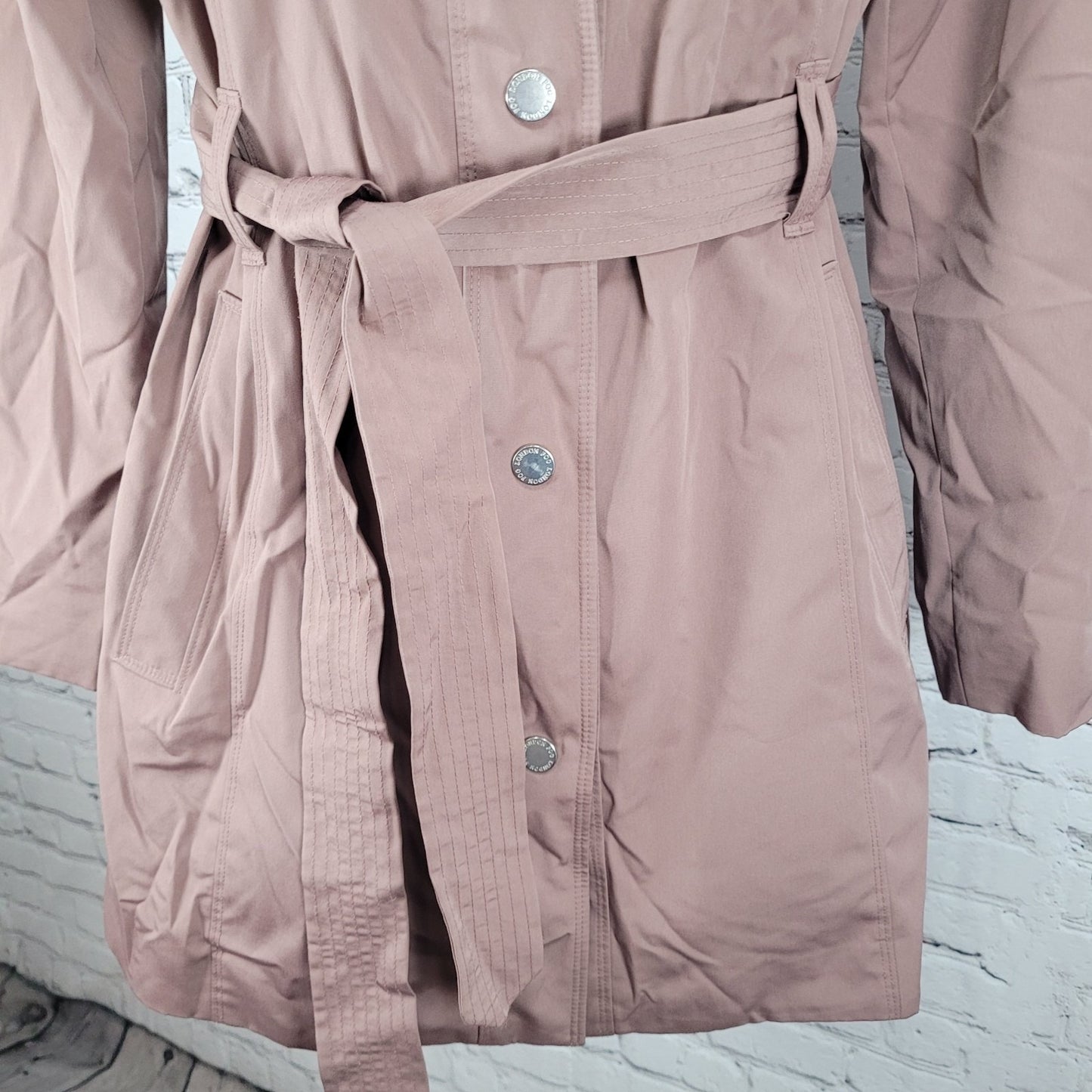 London Fog Adobe Brown Removable Hood Belted Snapped Rain Jacket Size Medium M