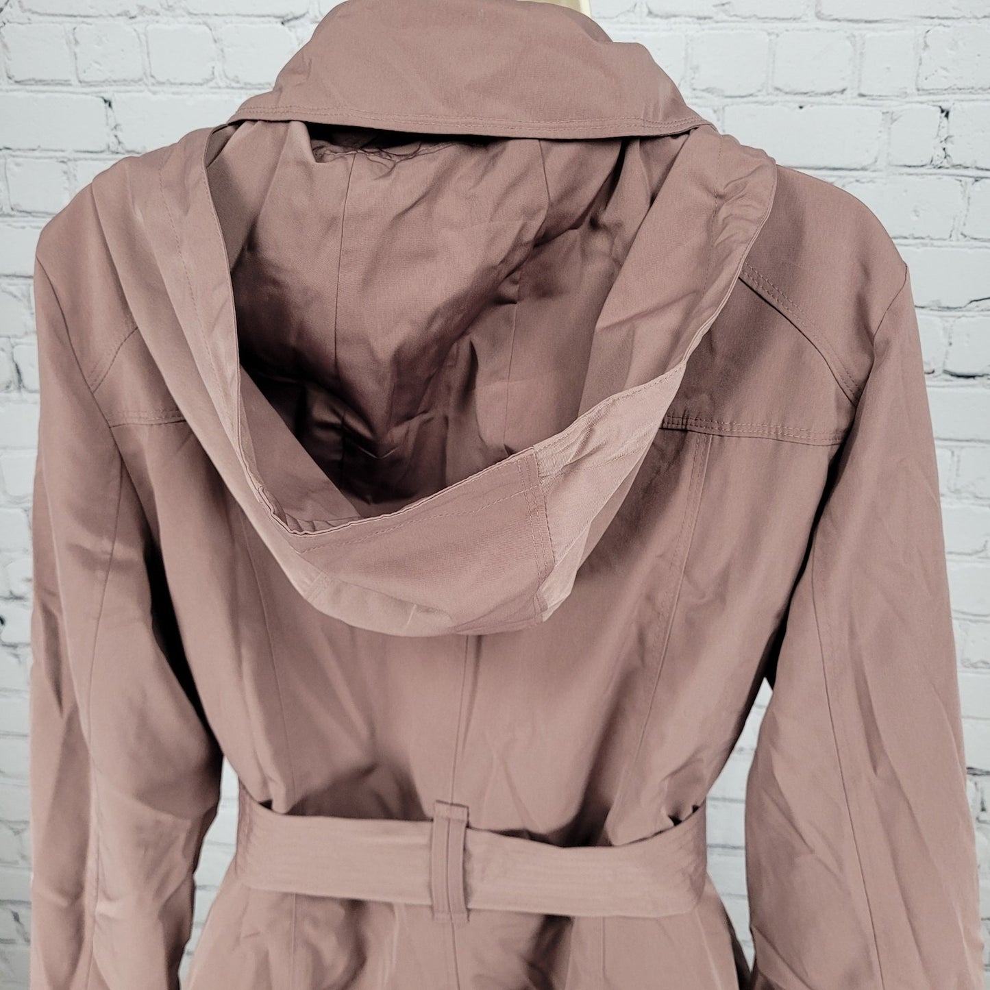London Fog Adobe Brown Removable Hood Belted Snapped Rain Jacket Size Medium M