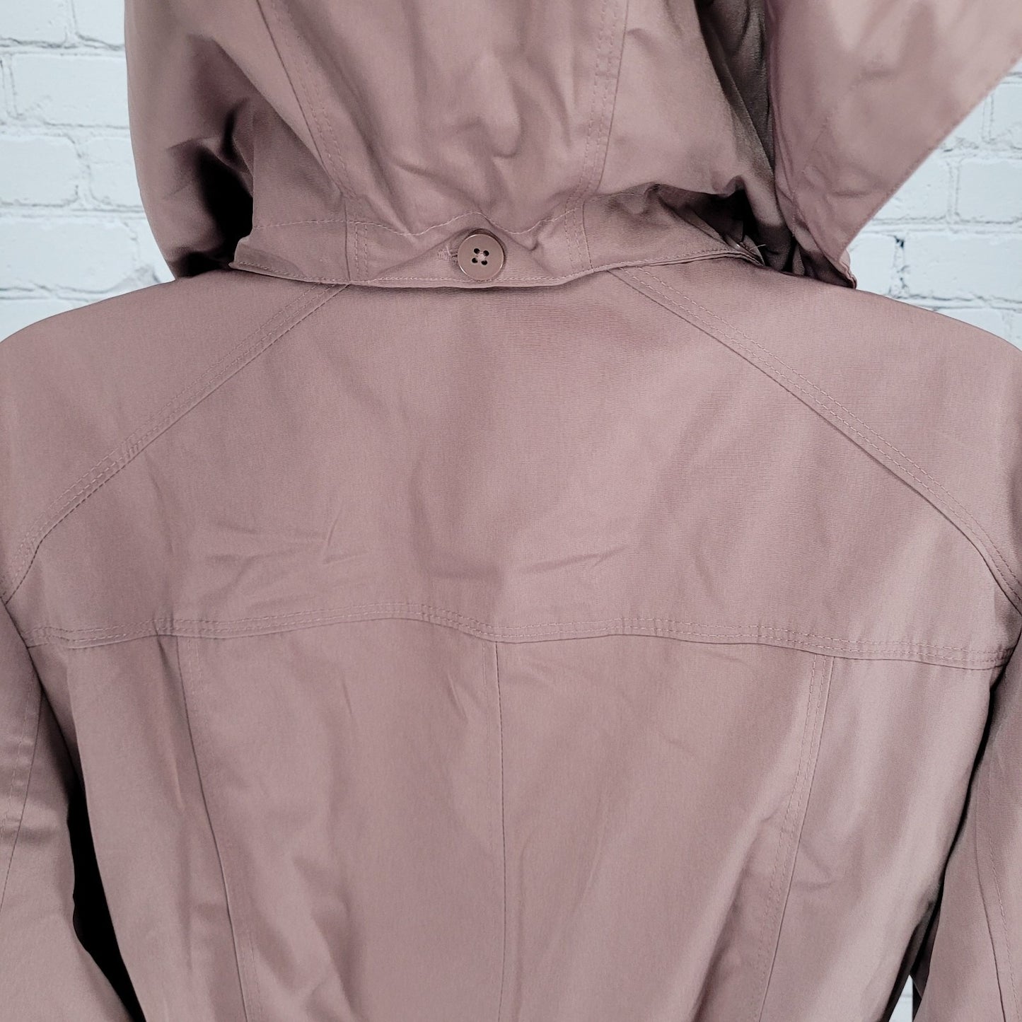 London Fog Adobe Brown Removable Hood Belted Snapped Rain Jacket Size Medium M