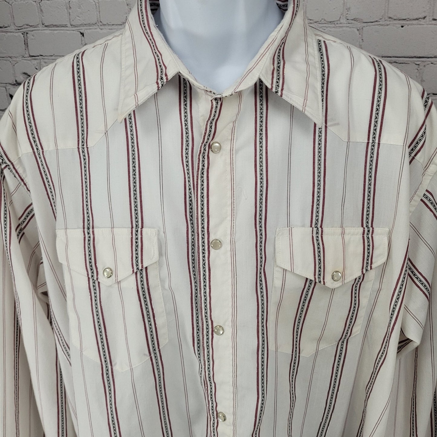 VTG Wrangler White Striped Western Pearl Snap Long Sleeve Lightweight Shirt XL