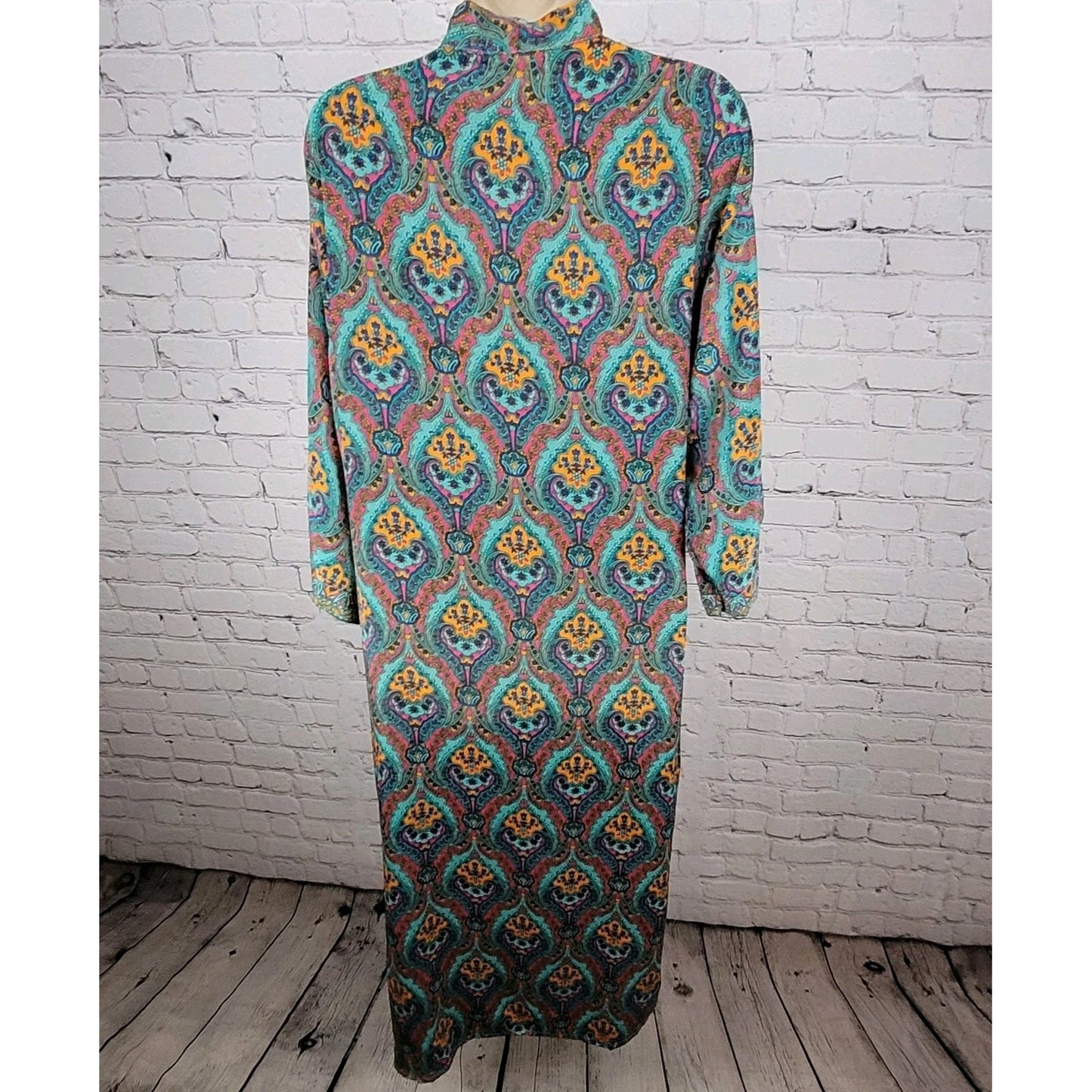 NWT LARA Ethnics Multicolor Floral Saska Oyster Blue Long Kimono Robe Size TU
