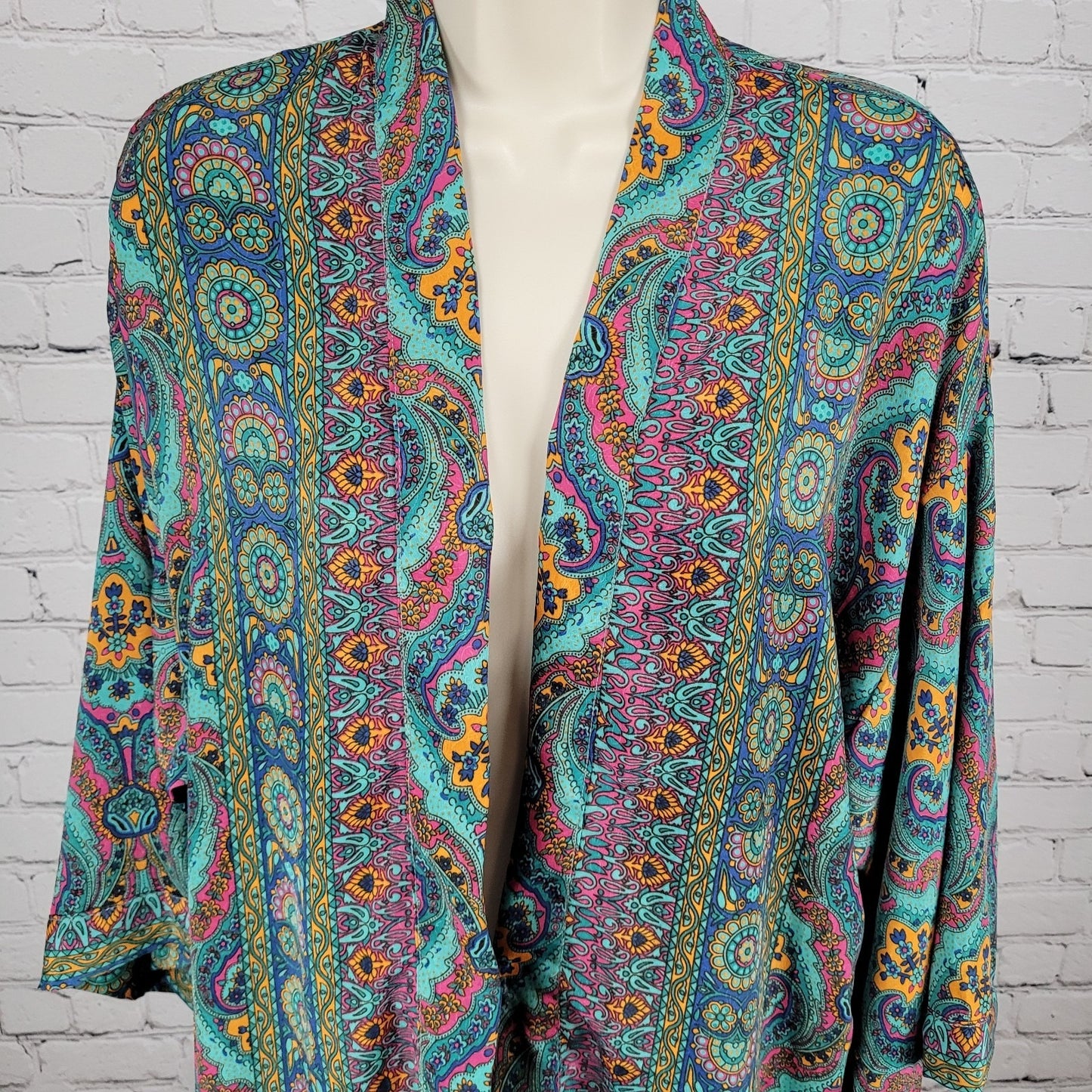 NWT LARA Ethnics Multicolor Floral Saska Oyster Blue Long Kimono Robe Size TU