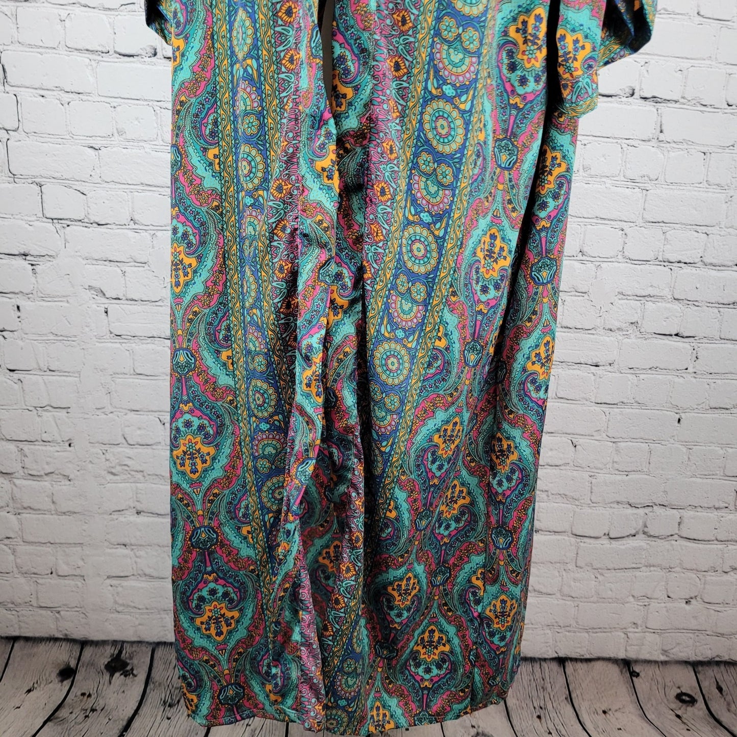 NWT LARA Ethnics Multicolor Floral Saska Oyster Blue Long Kimono Robe Size TU