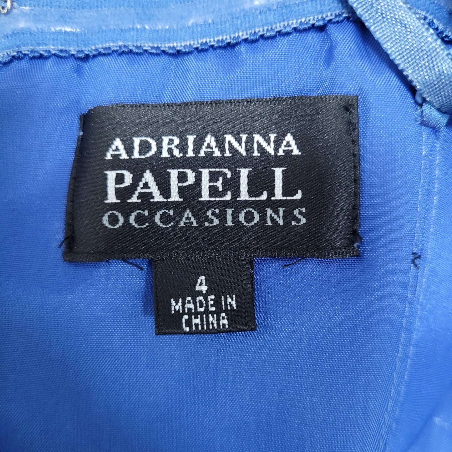 Adrianna Papell Ocassions Blue Purple Sheen Chiffon Heart Broach Dress Size 4