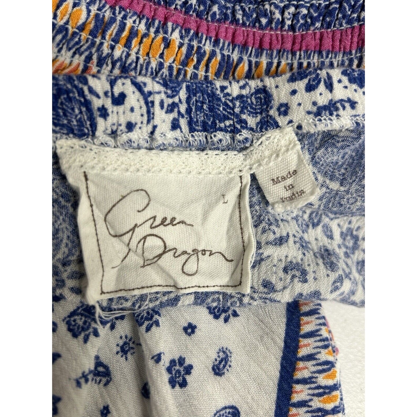 Green Dragon White Blue Orange Pink Paisley Strapless Maxi Dress Women’s L