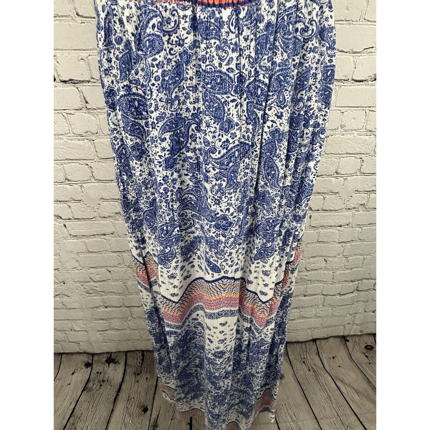 Green Dragon White Blue Orange Pink Paisley Strapless Maxi Dress Women’s L
