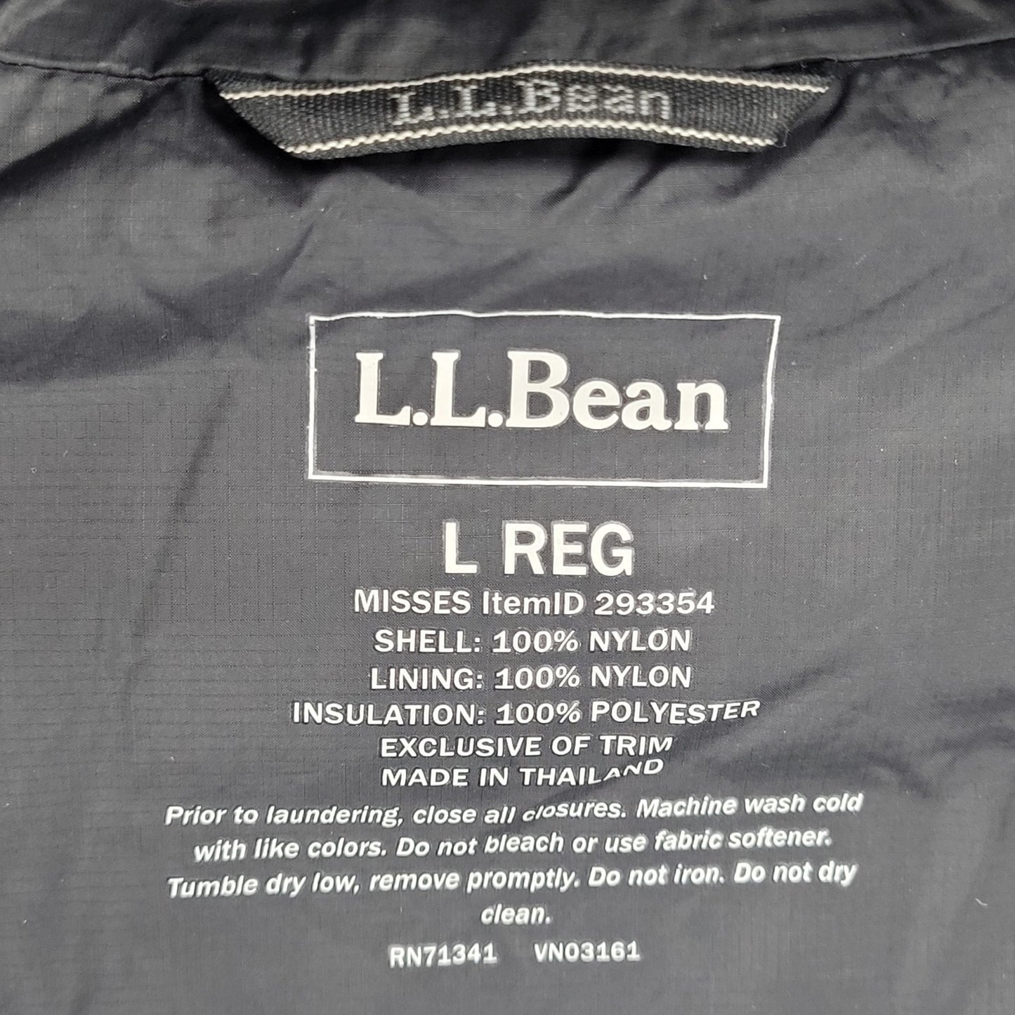 L.L. Bean Black Primaloft Packable Lightweight Insulated Hooded Zip Jacket Large
