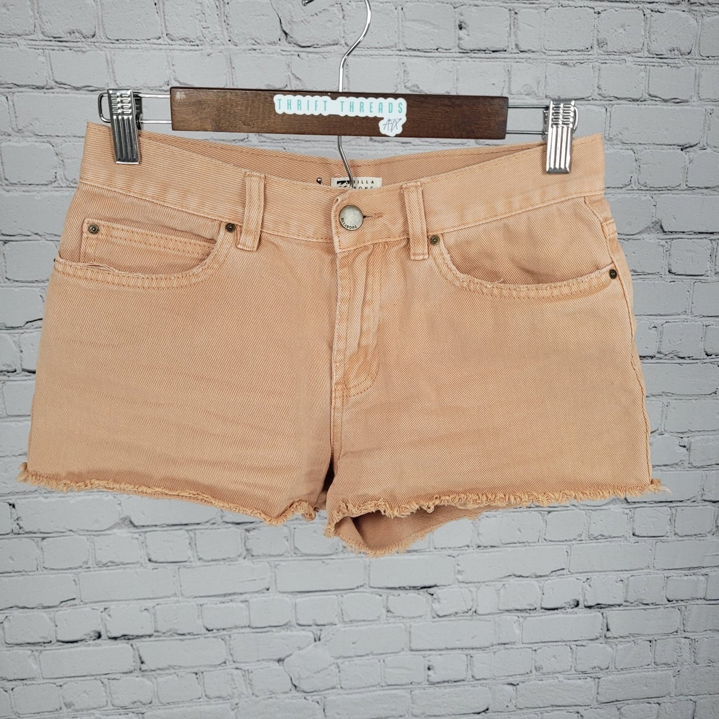 Billabong Muted Orange Denim Raw Hem Mid Rise Jean Shorts Size 25 (27x2.5)