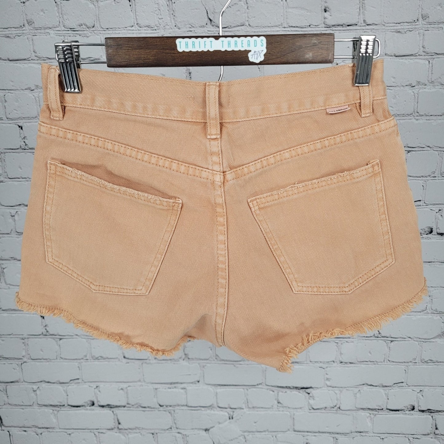 Billabong Muted Orange Denim Raw Hem Mid Rise Jean Shorts Size 25 (27x2.5)