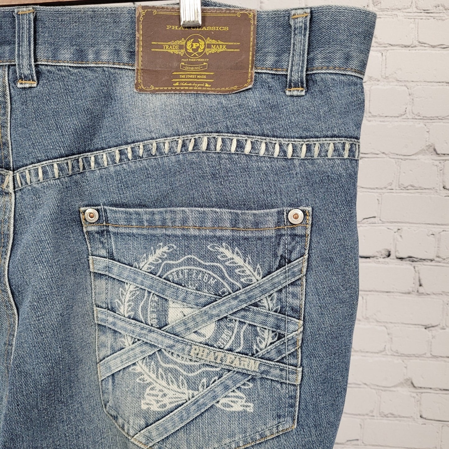 Phat Farm Classics Blue Denim 100% Cotton Straight Leg Jeans Size 42 (42x32)