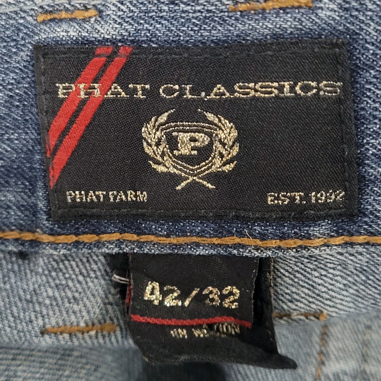 Phat Farm Classics Blue Denim 100% Cotton Straight Leg Jeans Size 42 (42x32)