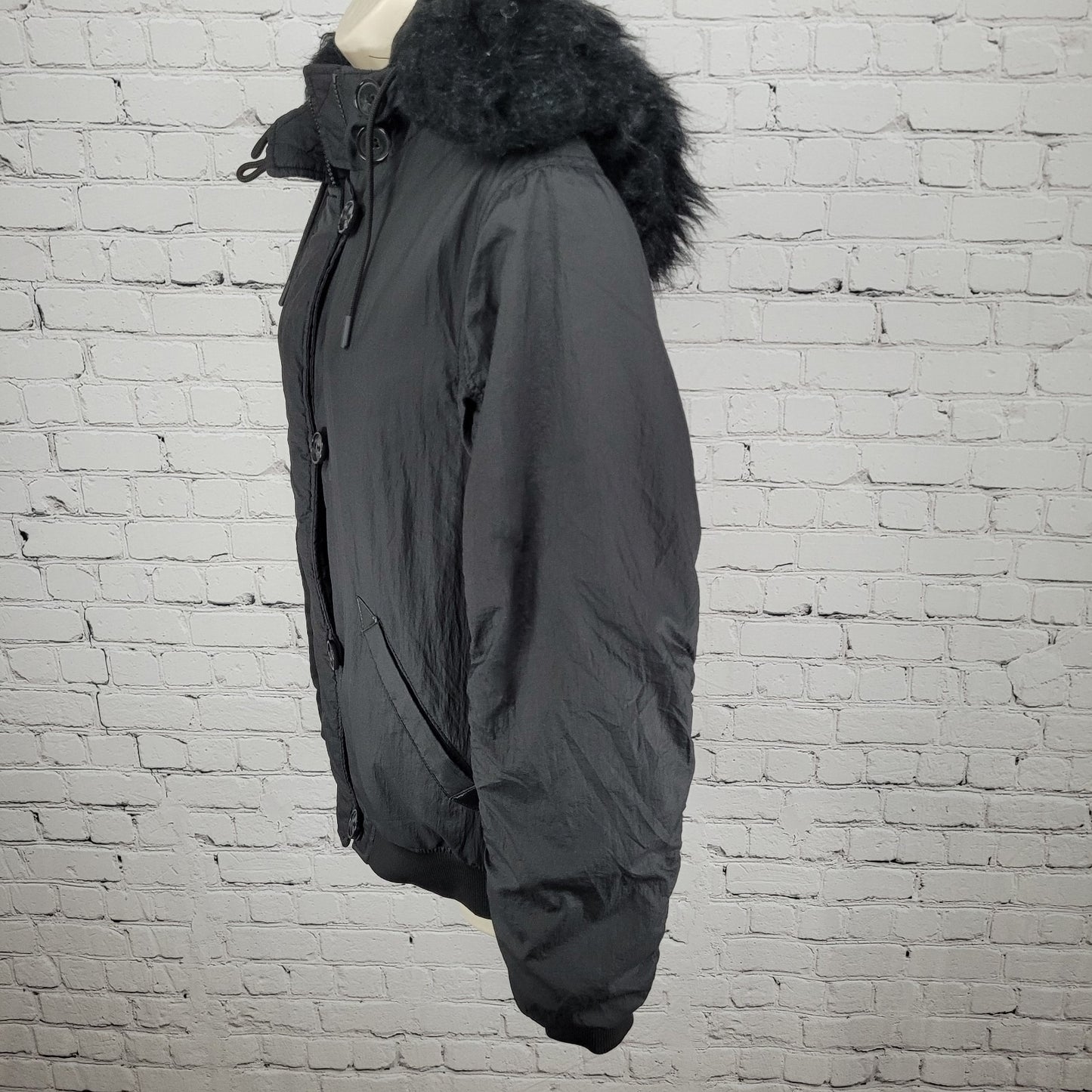 Urban Outfitters Black Hooded Removable Fur Insulated Lightweight Jacket Size XS