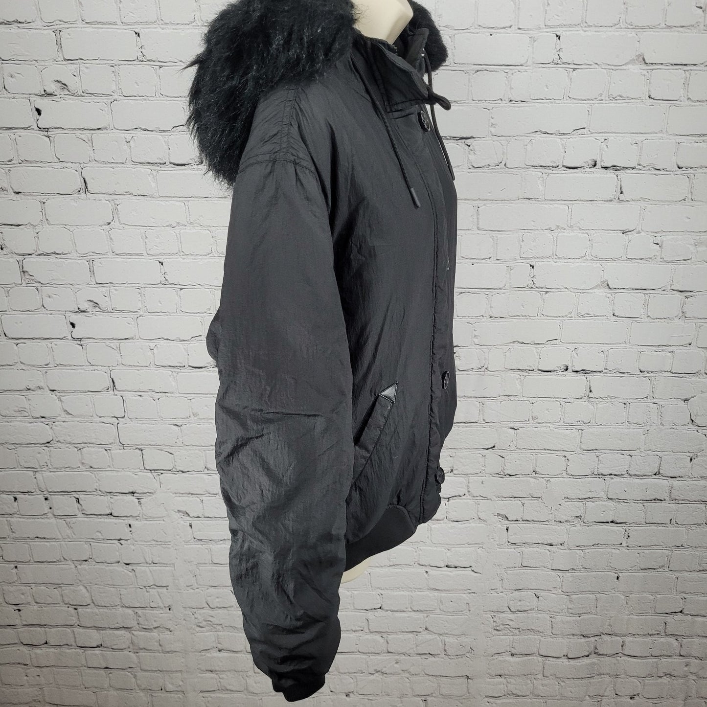 Urban Outfitters Black Hooded Removable Fur Insulated Lightweight Jacket Size XS