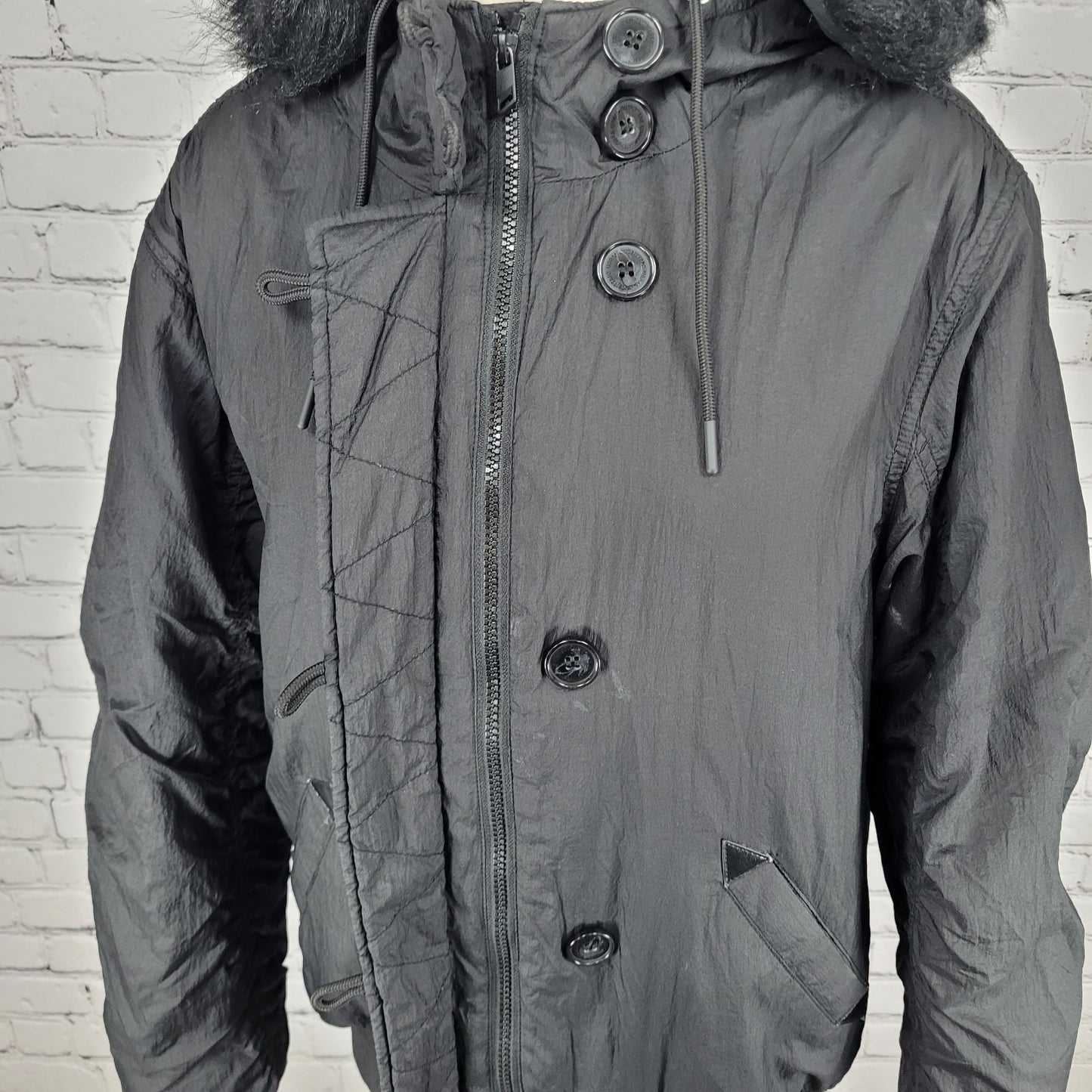 Urban Outfitters Black Hooded Removable Fur Insulated Lightweight Jacket Size XS