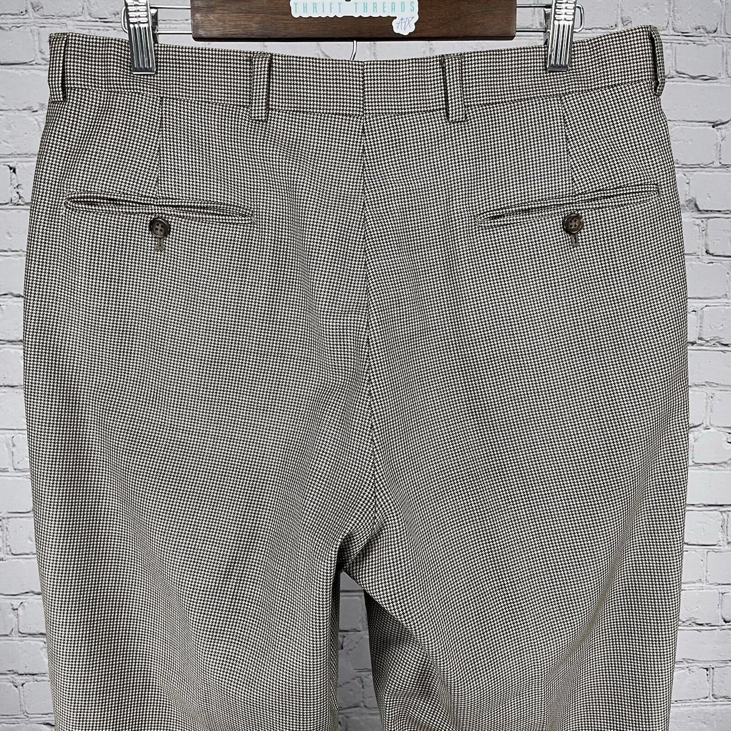 Hart Schaffner Marx Brown Houndstooth Pleated Pants USA Made Size 35 (34x30)
