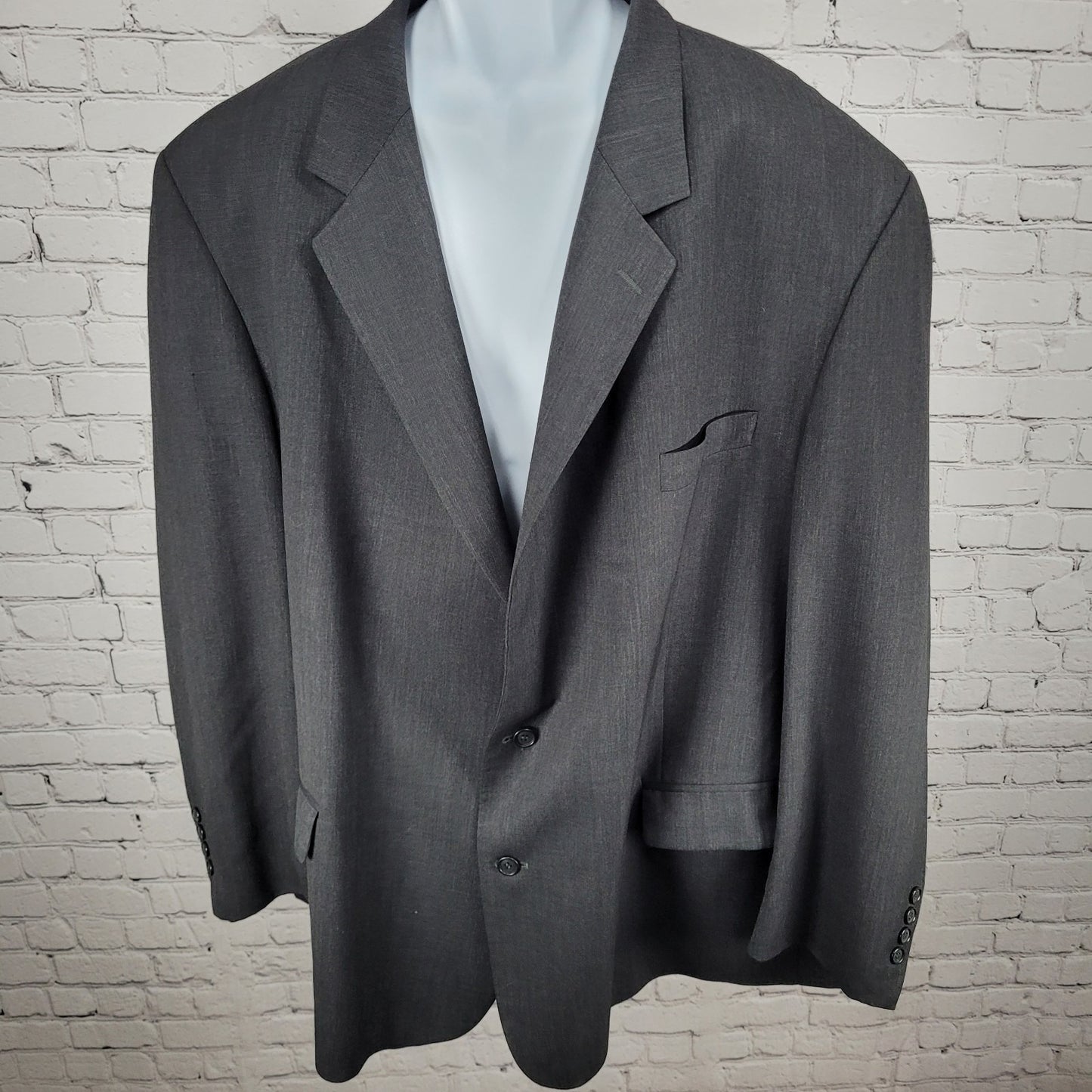 John Weitz Grey Wool Blend Signature Collection 2 Button Blazer Coat Size 56R