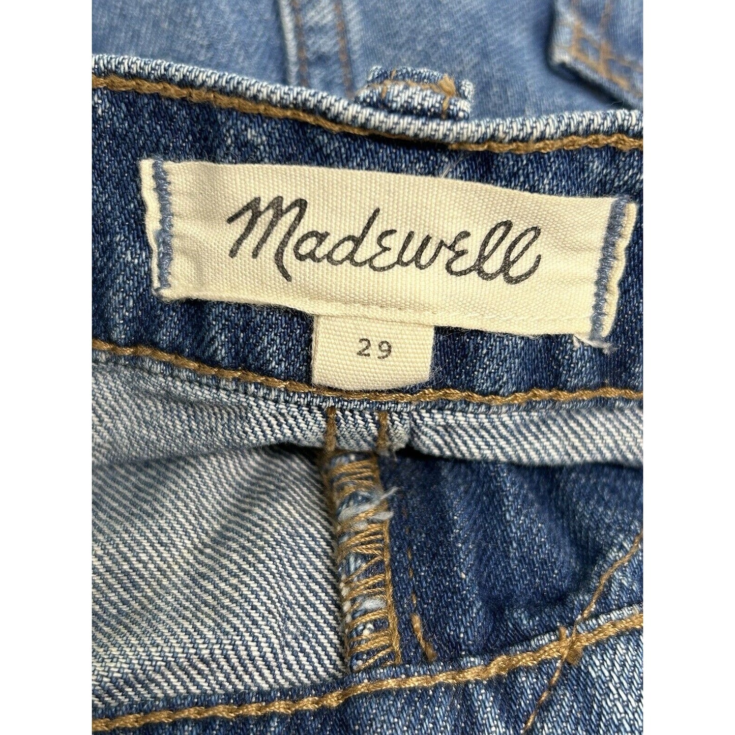Madewell Medium Wash Raw Hem Straight Pencil Denim Mini Skirt Women’s 29