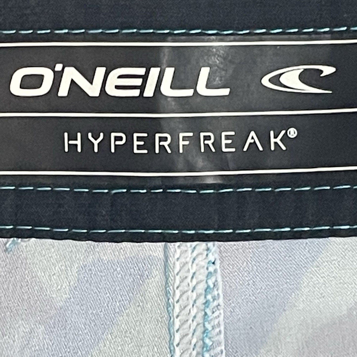 O’Neill Hyperfreak Blue Tropical Print Board Shorts Swim Trunks Stretch Size 28