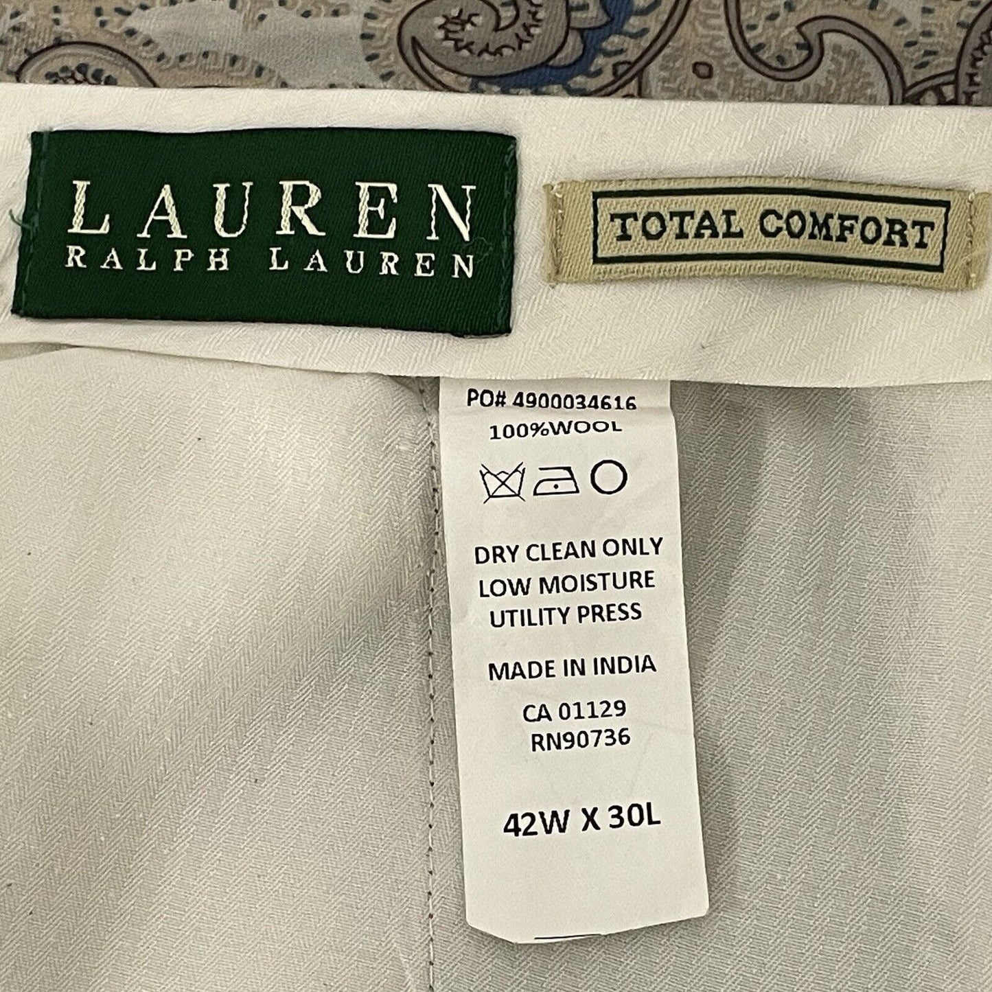 Ralph Lauren Brown Houndstooth Wool Total Comfort Dress Pants Size 42W (42x30)