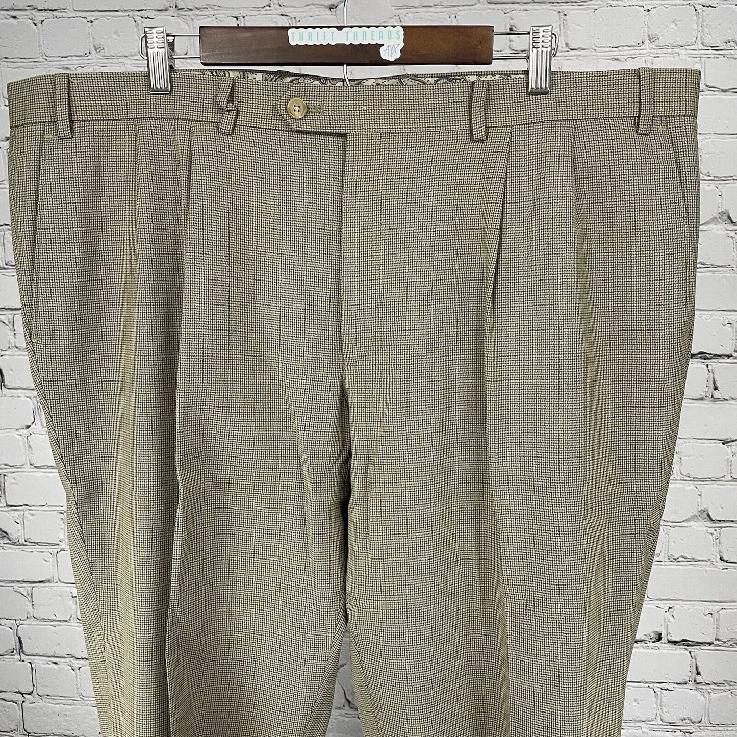 Ralph Lauren Brown Houndstooth Wool Total Comfort Dress Pants Size 42W (42x30)