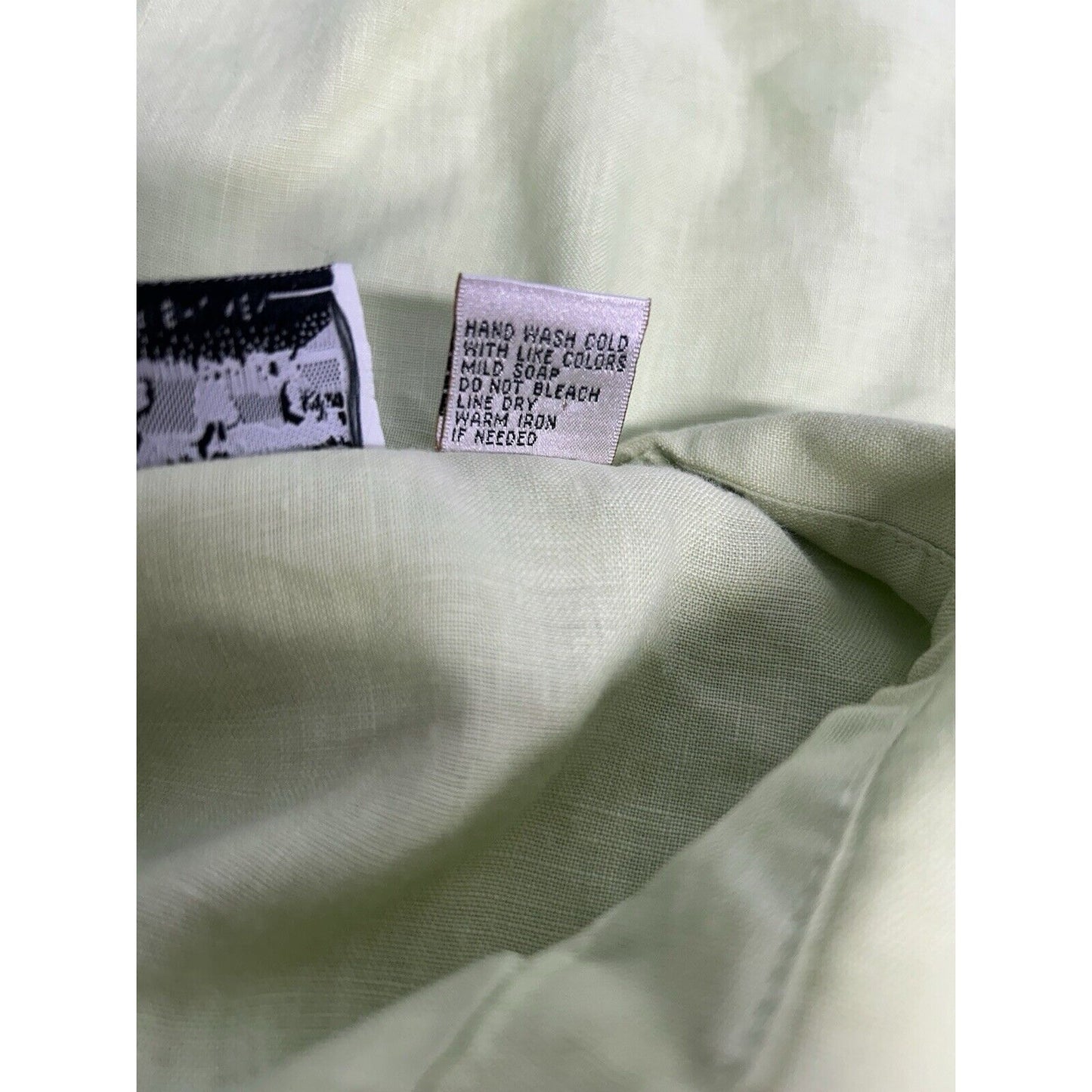 VTG Edward Irish Linen 100% Linen Green Collared Short Sleeve Floral Blouse L