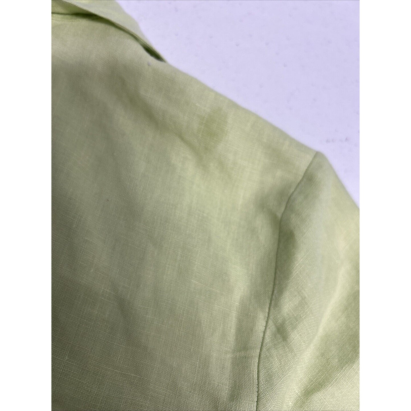 VTG Edward Irish Linen 100% Linen Green Collared Short Sleeve Floral Blouse L