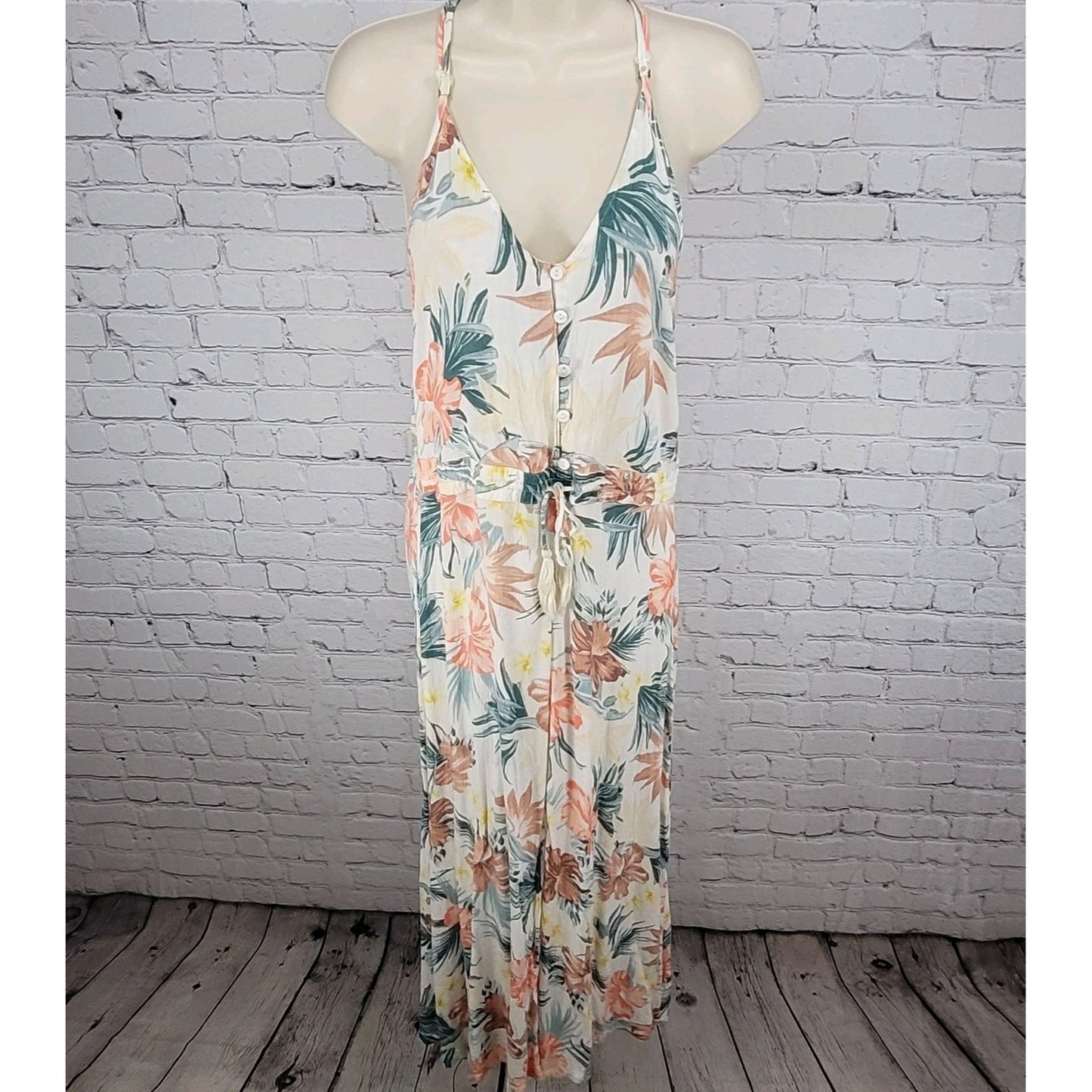 RIP CURL Tropical Floral Lightweight Tie Waist Racerback Dress Size Small S