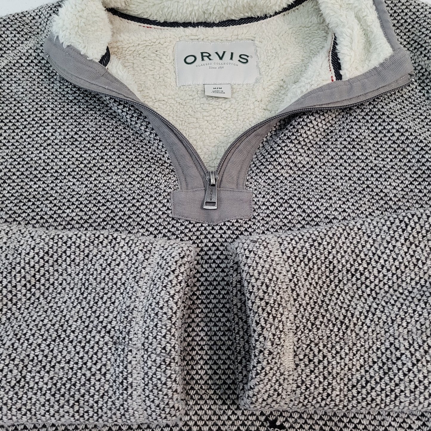 Orvis Grey Classic Collection Sherpa Lined 1/4 Zip Pullover Jacket Size Medium M