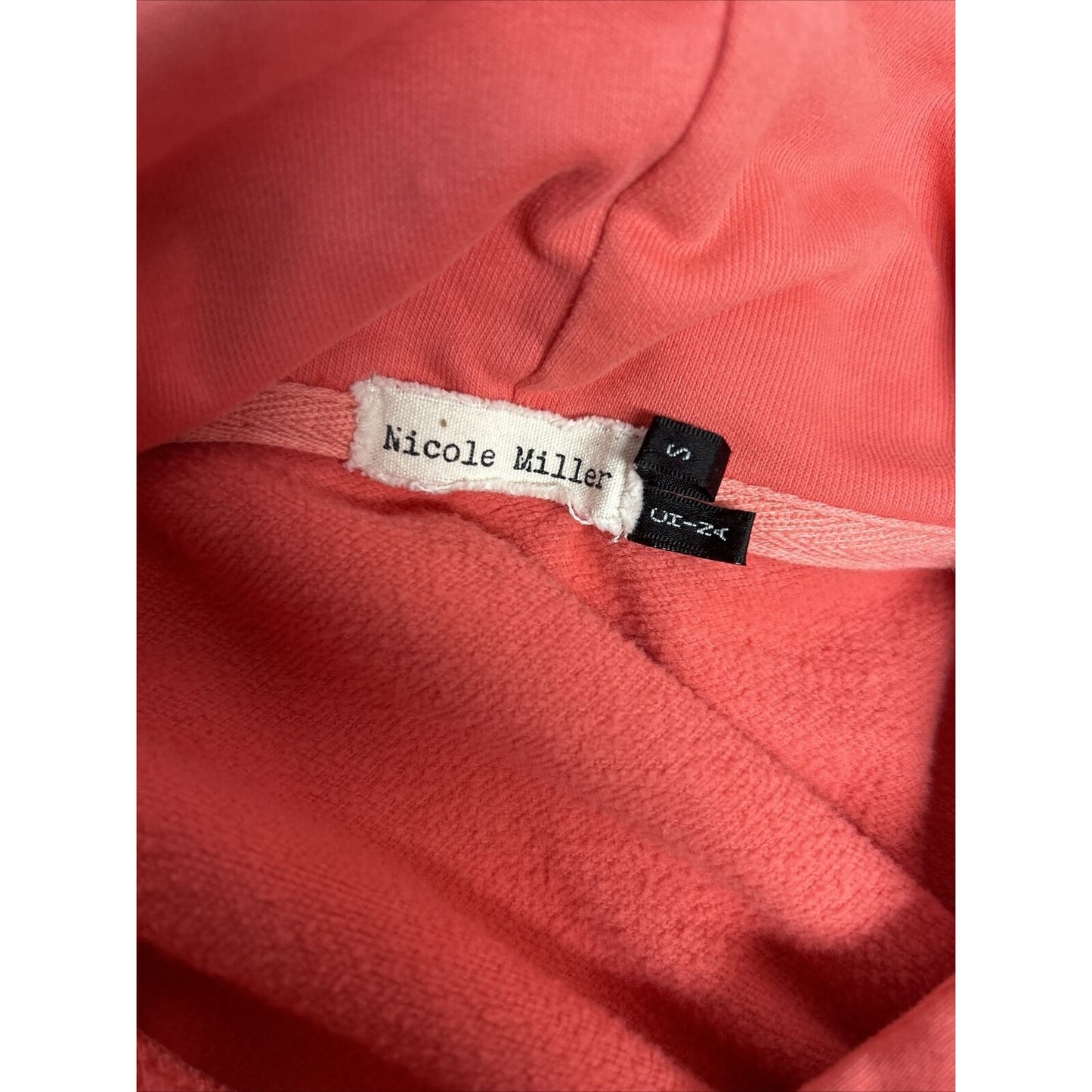 Nicole Miller Hot Pink Pullover Cotton Hoodie Embroidered Sleeve Women’s Size S