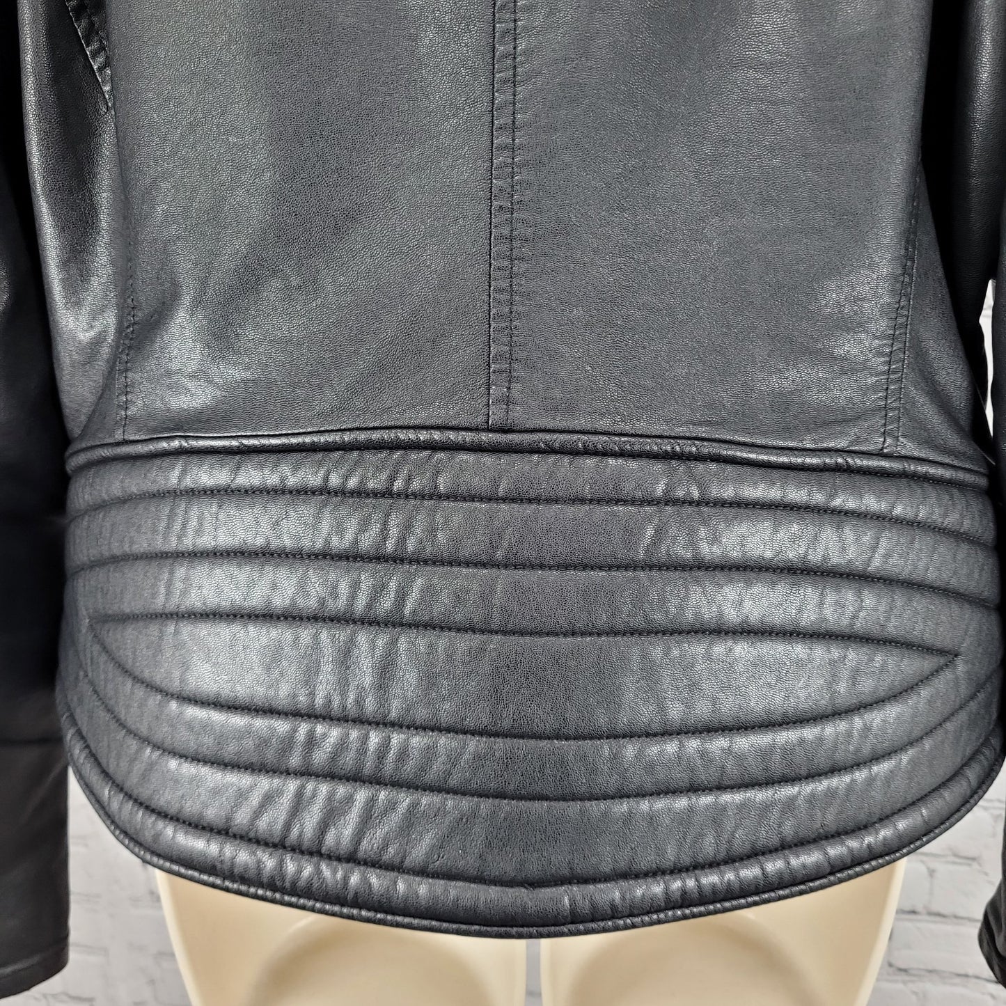 BLANKNYC Black Vegan Leather Moto Biker Collared Zipped Padded Jacket Size XL