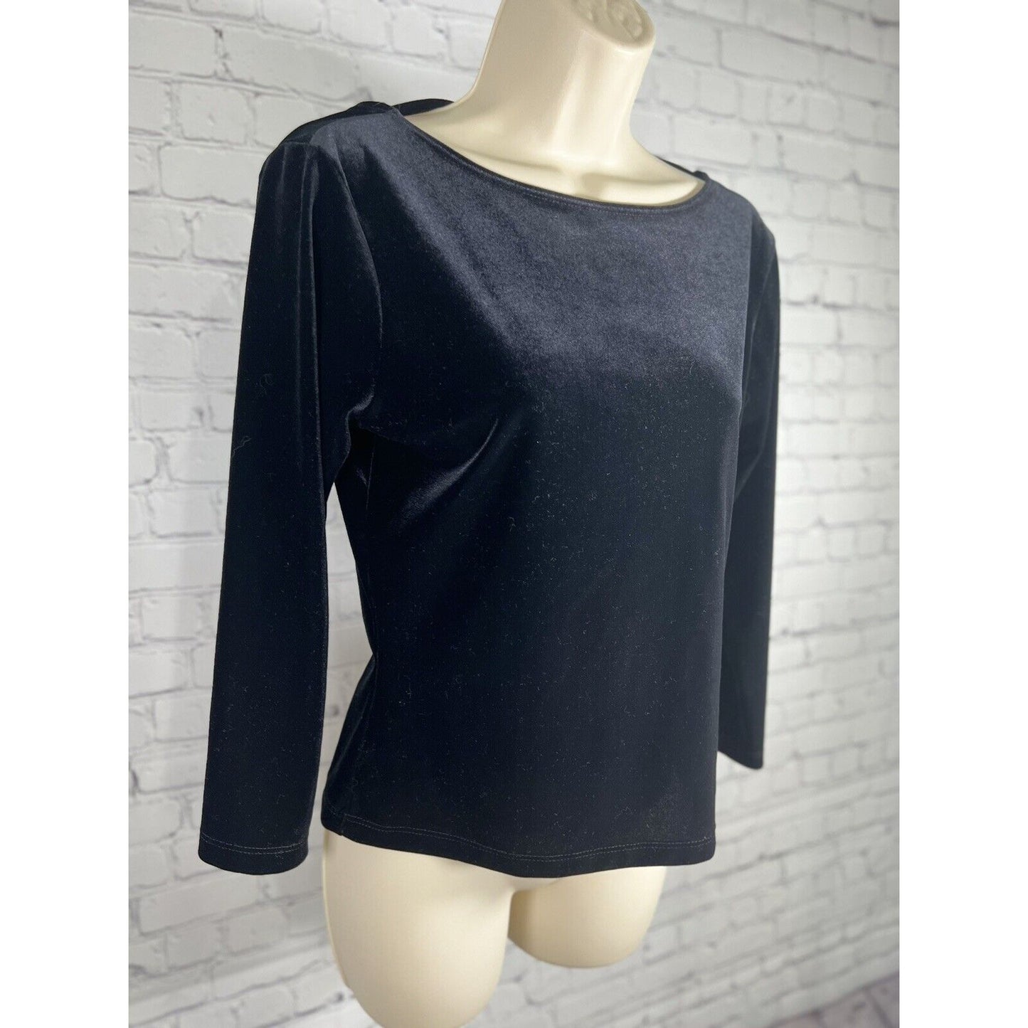 Vintage Star CCC Black Velour Back Crisscross Detail Long Sleeve Blouse