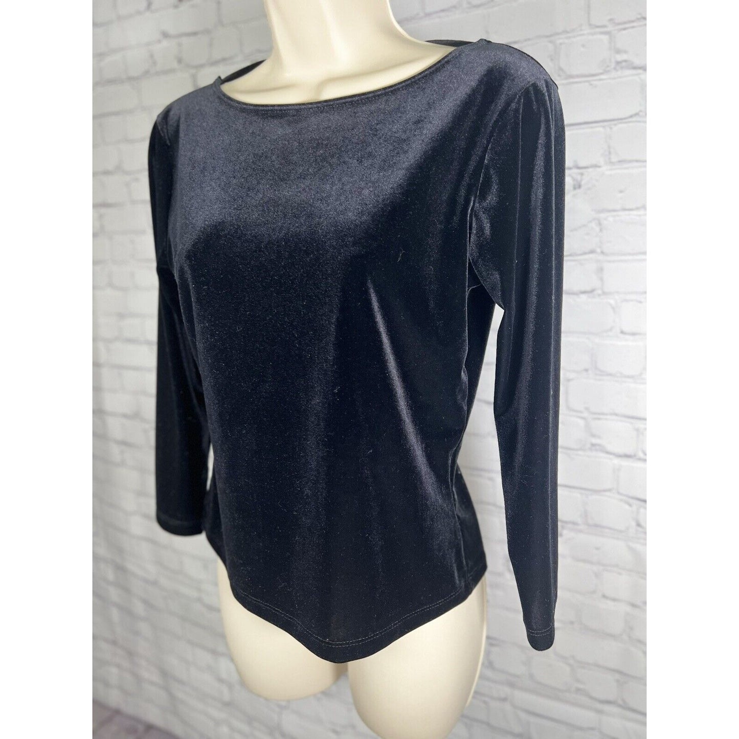 Vintage Star CCC Black Velour Back Crisscross Detail Long Sleeve Blouse