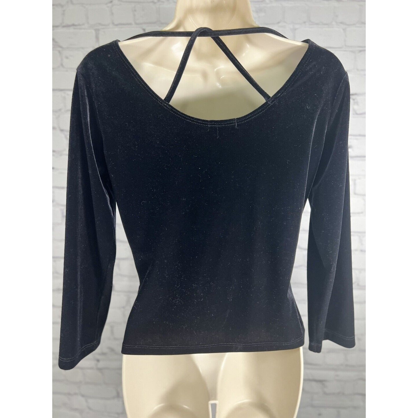 Vintage Star CCC Black Velour Back Crisscross Detail Long Sleeve Blouse