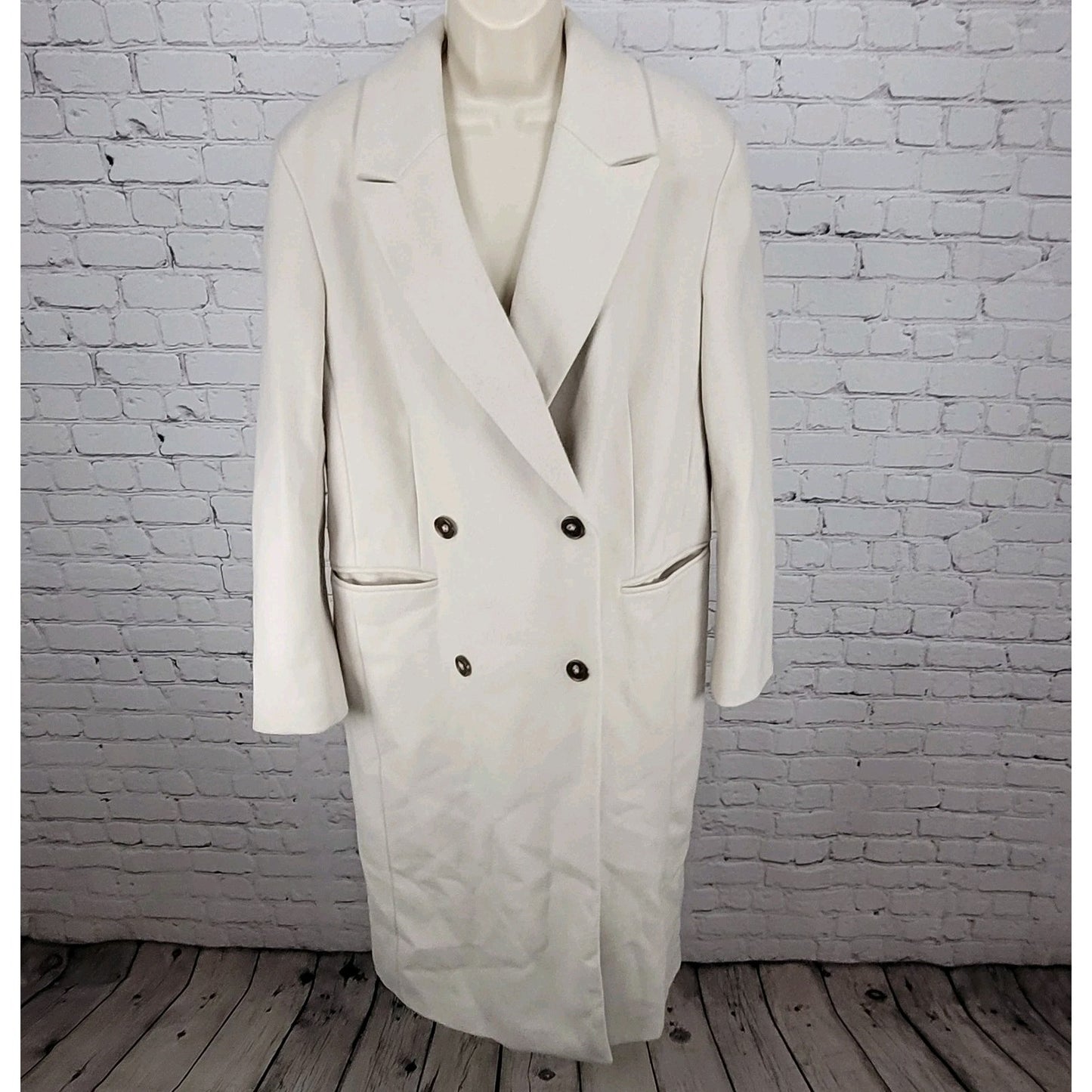 ASOS Design Beige Classic Double Breasted Buttoned Lined Long Pea Coat Size 8