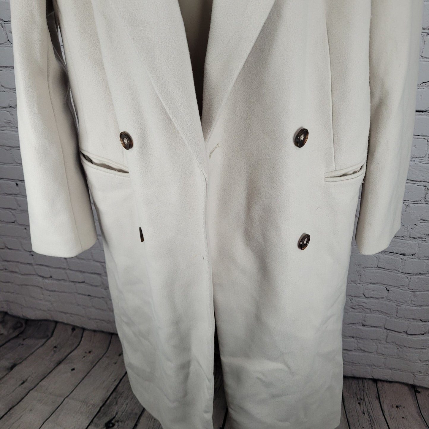 ASOS Design Beige Classic Double Breasted Buttoned Lined Long Pea Coat Size 8