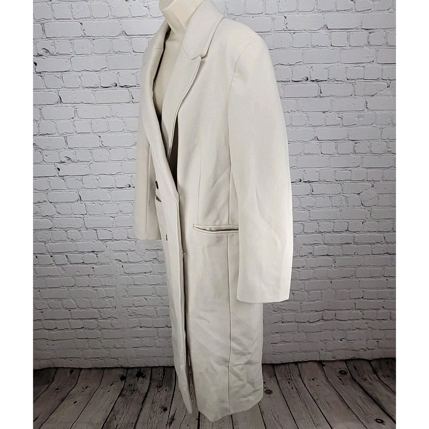 ASOS Design Beige Classic Double Breasted Buttoned Lined Long Pea Coat Size 8