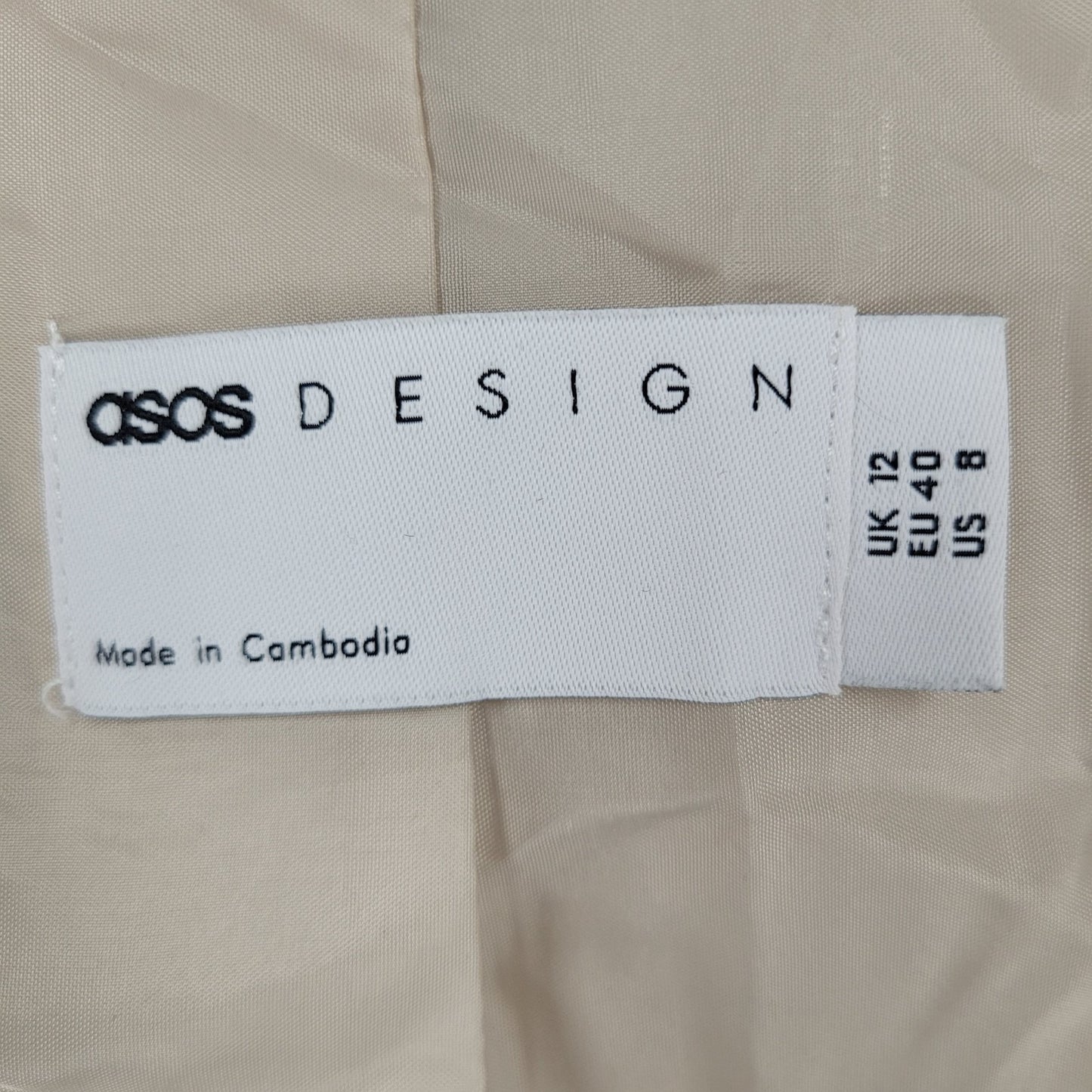 ASOS Design Beige Classic Double Breasted Buttoned Lined Long Pea Coat Size 8