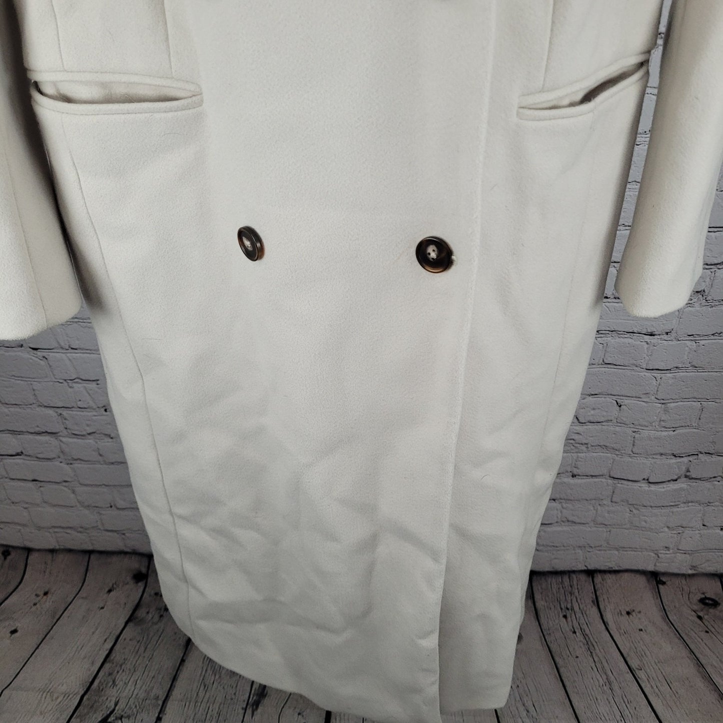 ASOS Design Beige Classic Double Breasted Buttoned Lined Long Pea Coat Size 8