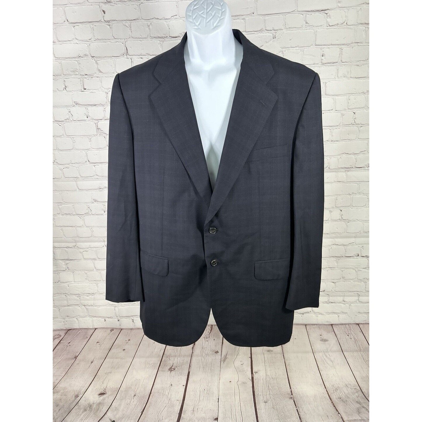 Bergdorf Goodman Navy Plaid 100% Wool Super 100’s Suit Jacket 44L Pants (37x32)