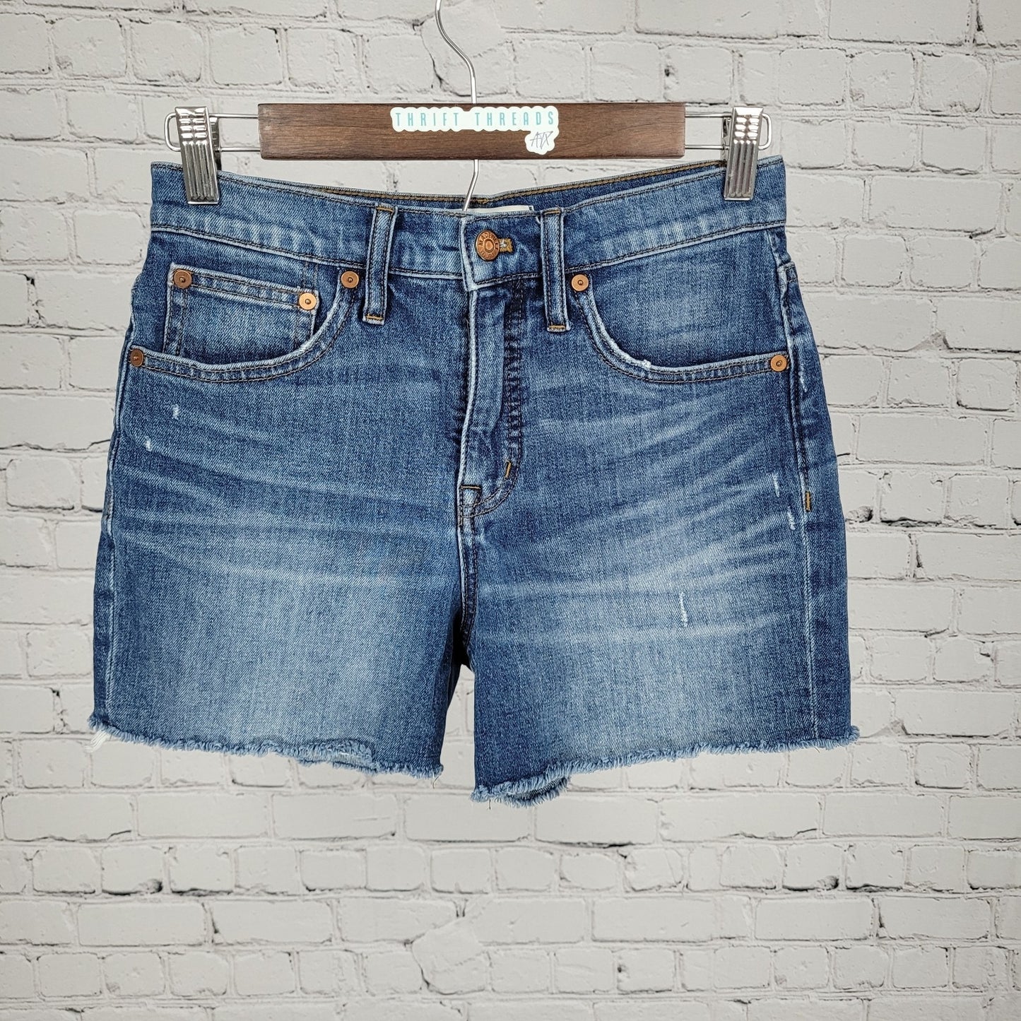 Madewell Blue Denim Distressed Mid Rise Cut Off Jean Shorts Size 25 (25x4)