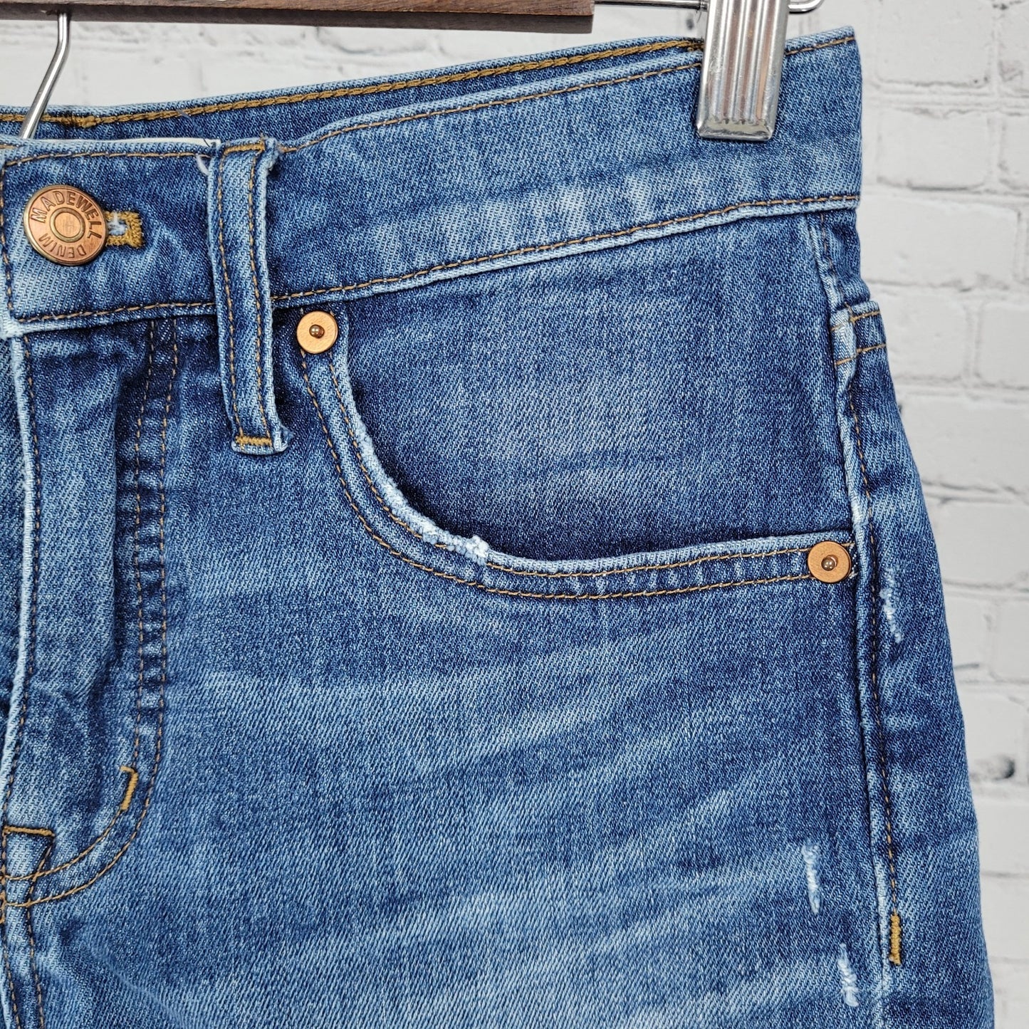 Madewell Blue Denim Distressed Mid Rise Cut Off Jean Shorts Size 25 (25x4)