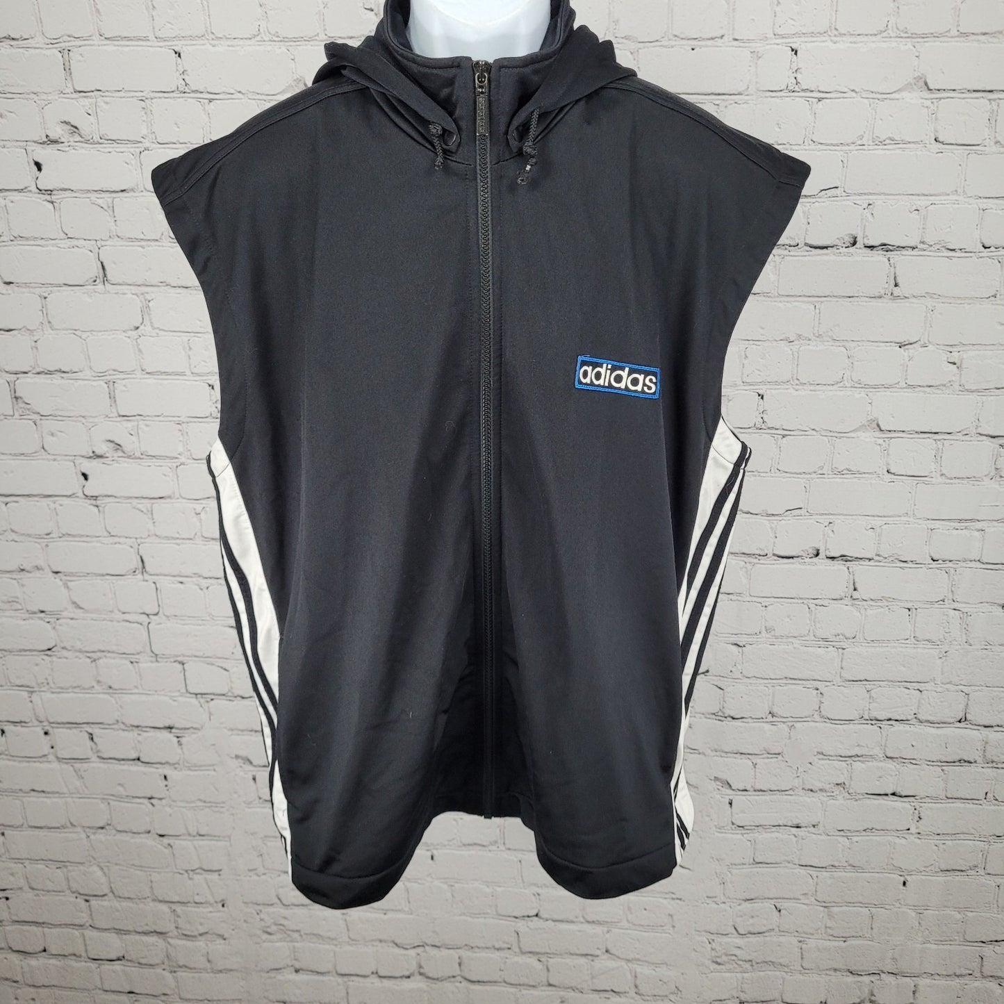 VTG Adidas Black Breakaway Snap Hood Sleeveless Full Zip Track Jacket Vest 90s L