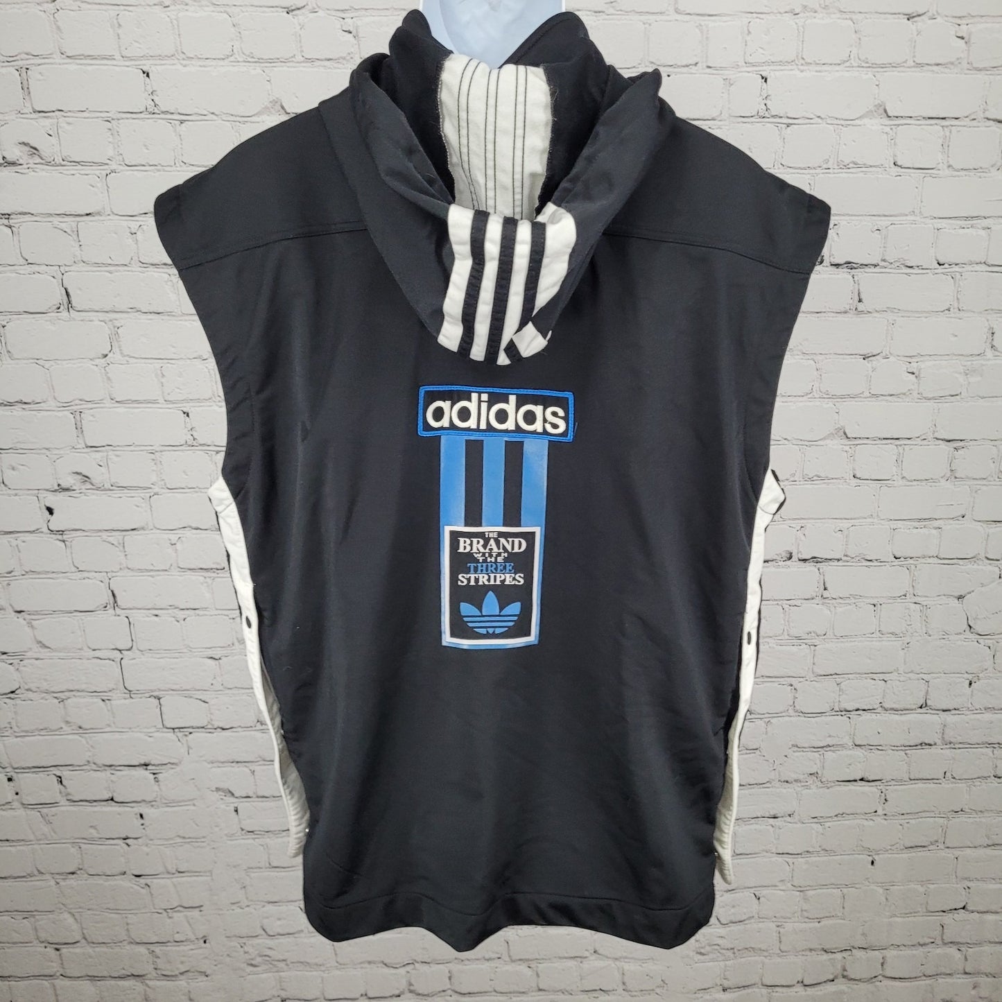 VTG Adidas Black Breakaway Snap Hood Sleeveless Full Zip Track Jacket Vest 90s L