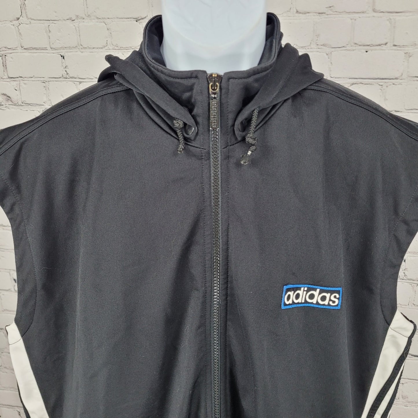 VTG Adidas Black Breakaway Snap Hood Sleeveless Full Zip Track Jacket Vest 90s L