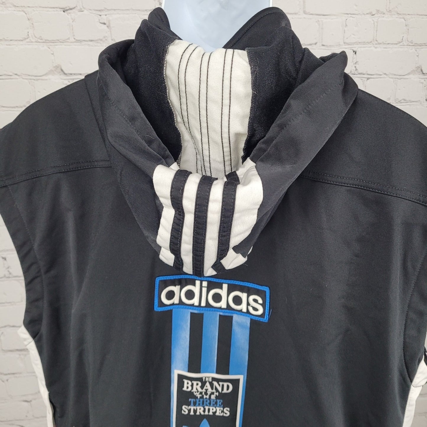 VTG Adidas Black Breakaway Snap Hood Sleeveless Full Zip Track Jacket Vest 90s L