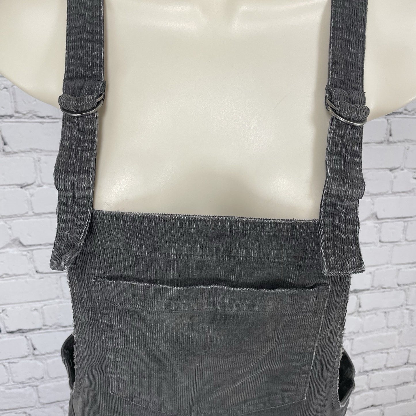 Aerie Grey Soft Corduroy Raw Hem Tapered Leg Stretch Overalls Pockets Size XS