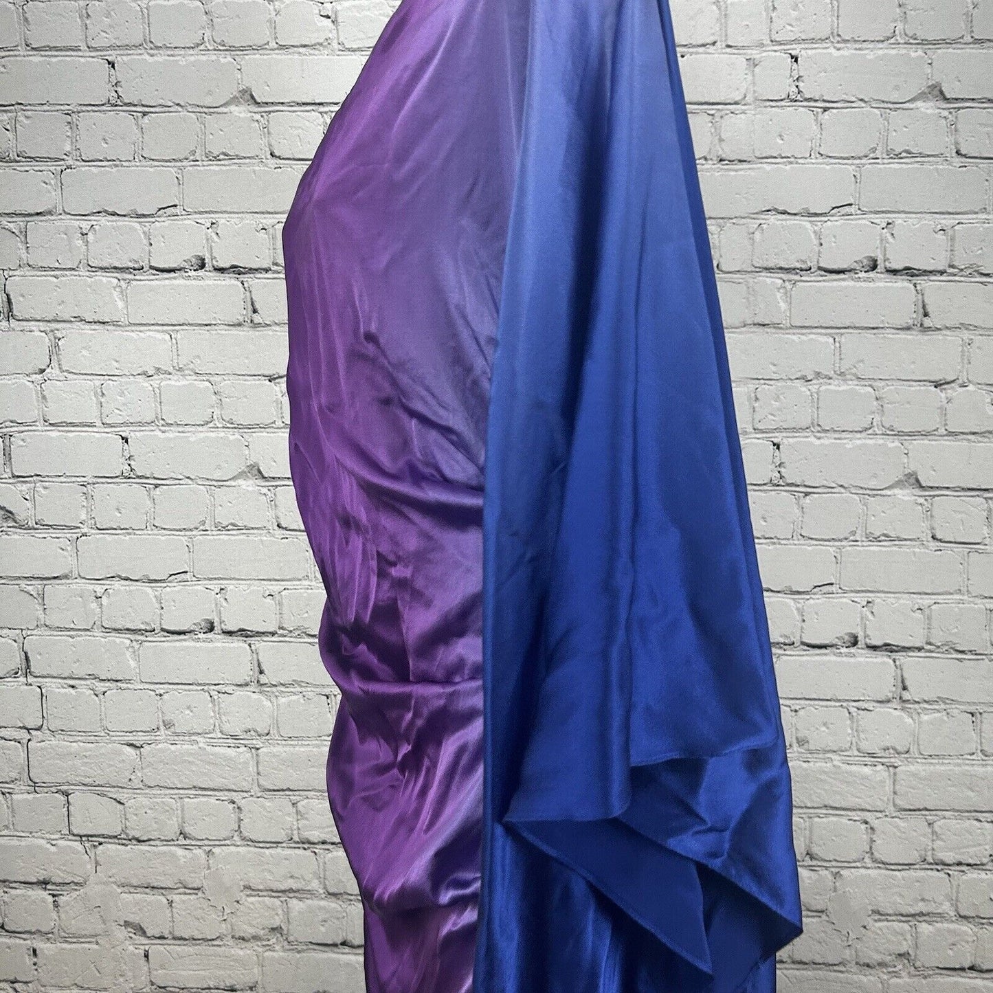 Nicole Miller Purple Blue Ombré One Shoulder Butterfly Sleeve Silk Mini Dress 10