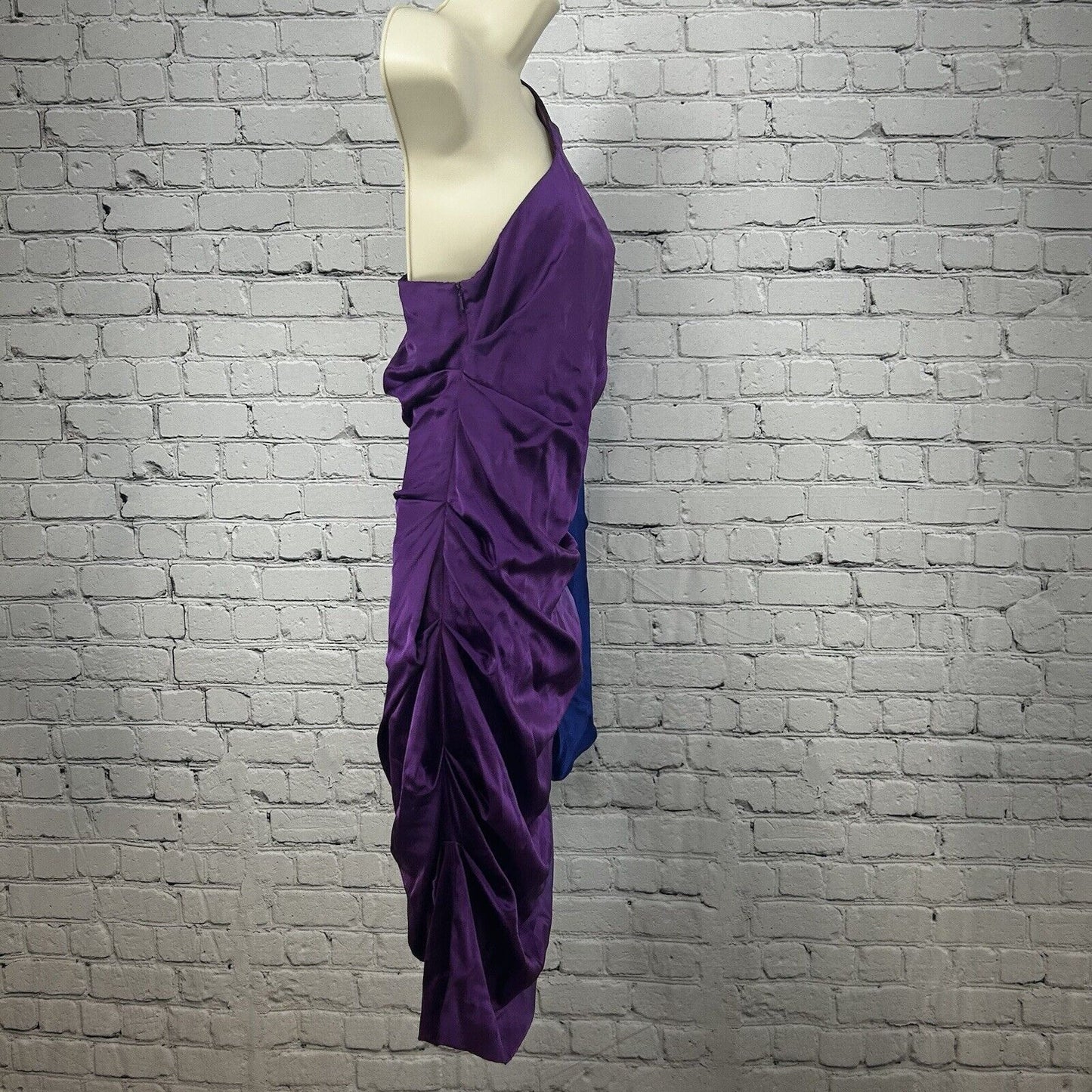 Nicole Miller Purple Blue Ombré One Shoulder Butterfly Sleeve Silk Mini Dress 10
