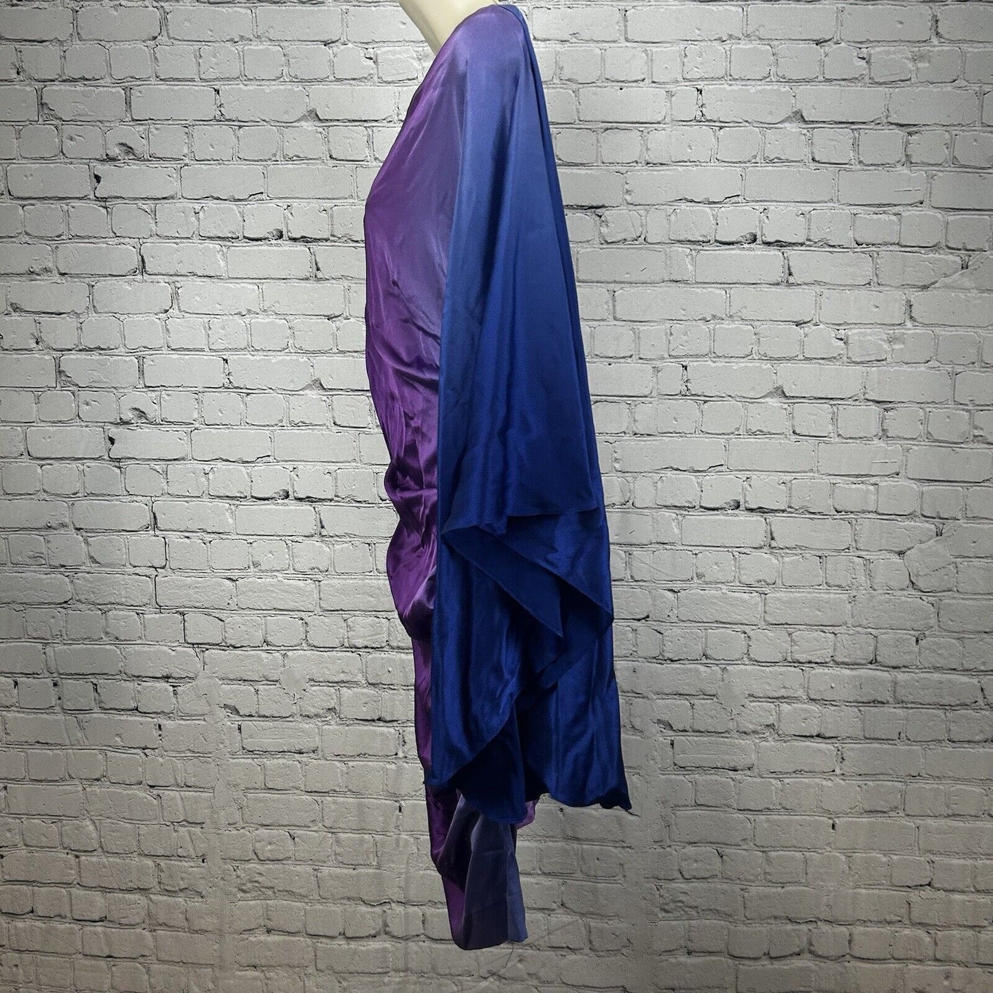 Nicole Miller Purple Blue Ombré One Shoulder Butterfly Sleeve Silk Mini Dress 10