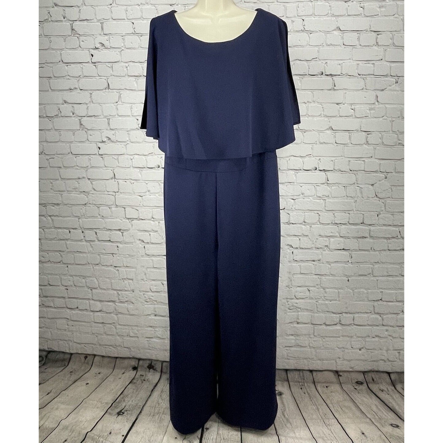 NWT Connected Apparel Dark Blue Jumpsuit Slit Sleeve Wide Leg Plus Size 18W